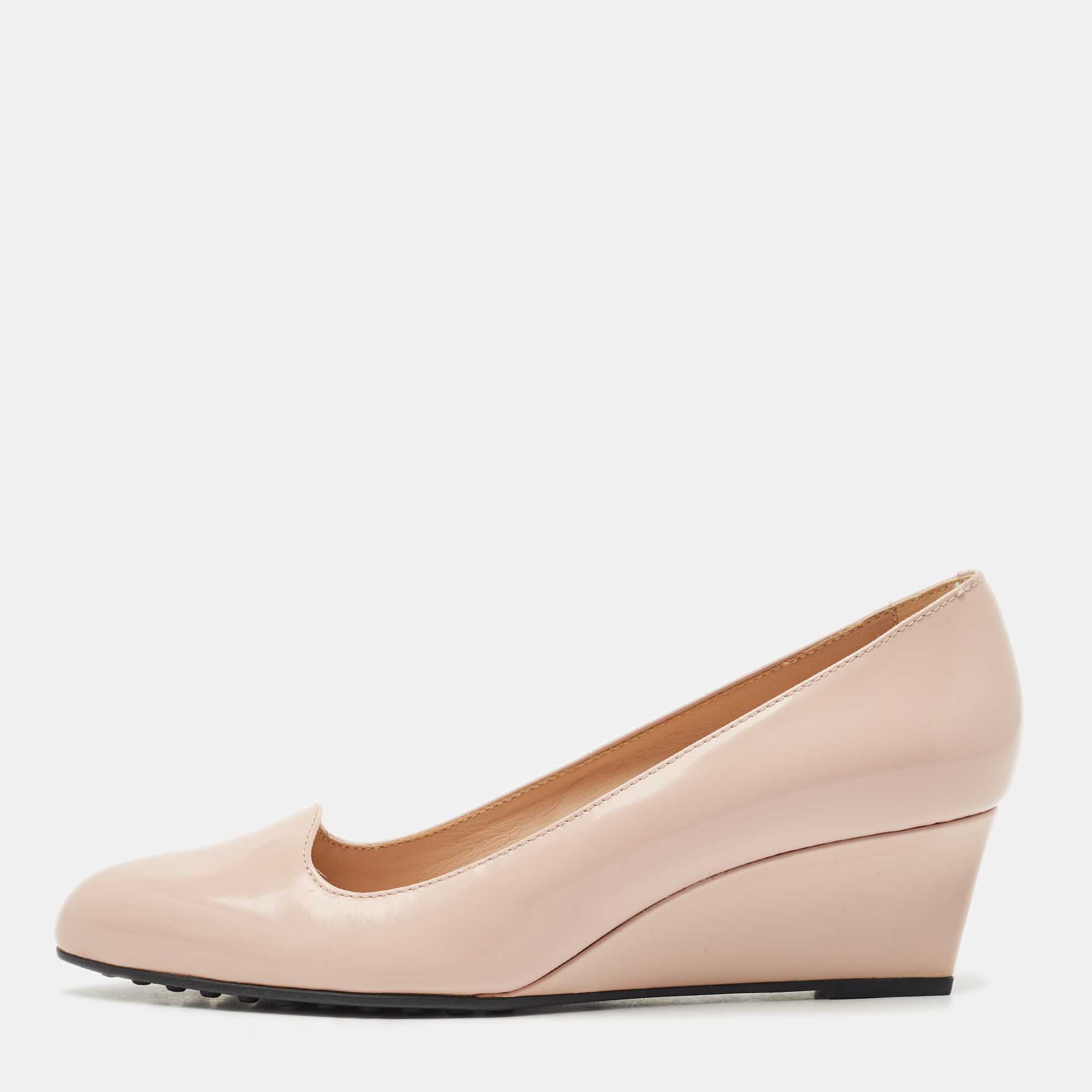 Pre-owned Tod's Blush Pink Leather Almond Toe Wedge Pumps Size 39