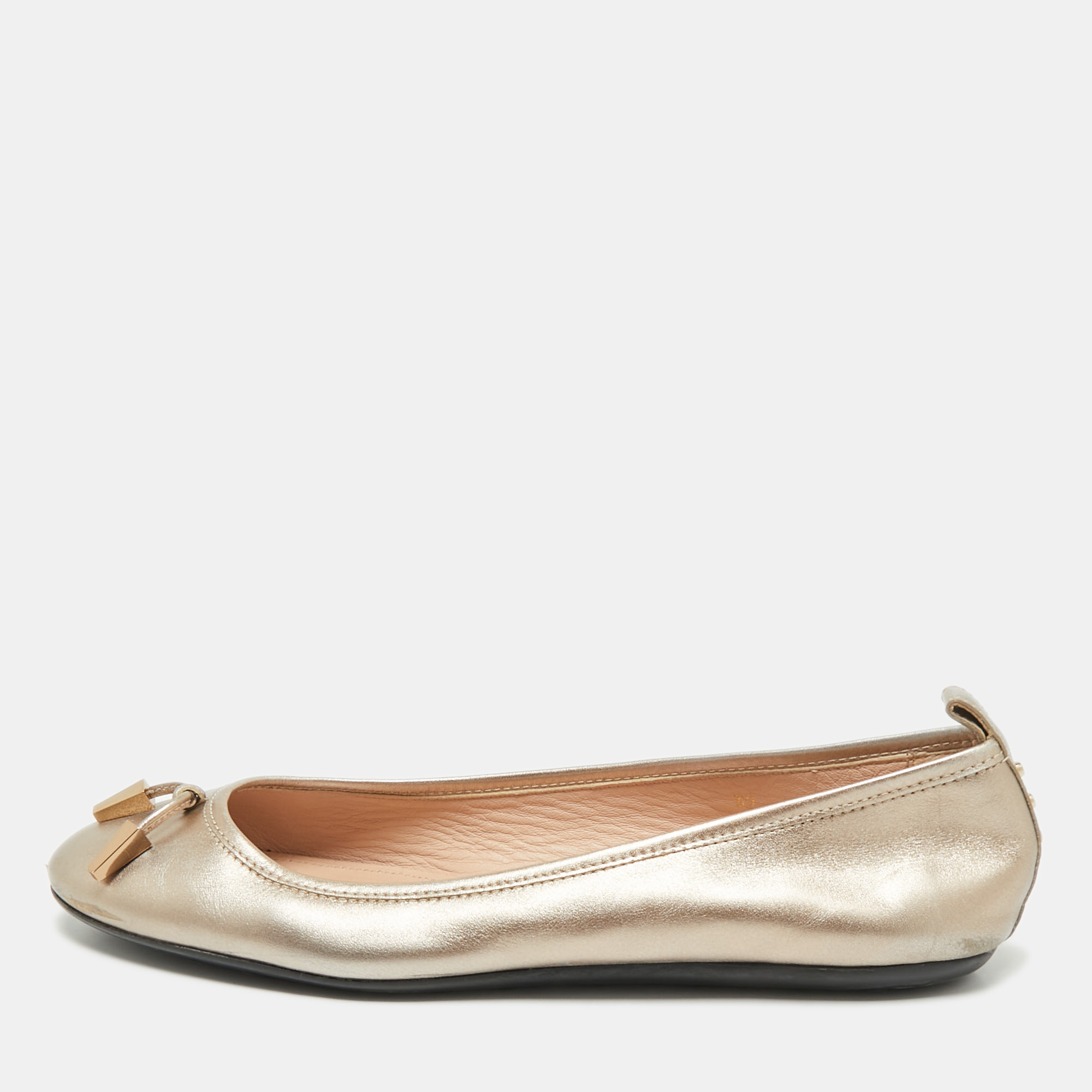 

Tod's Metallic Gold Leather Ballet Flats Size