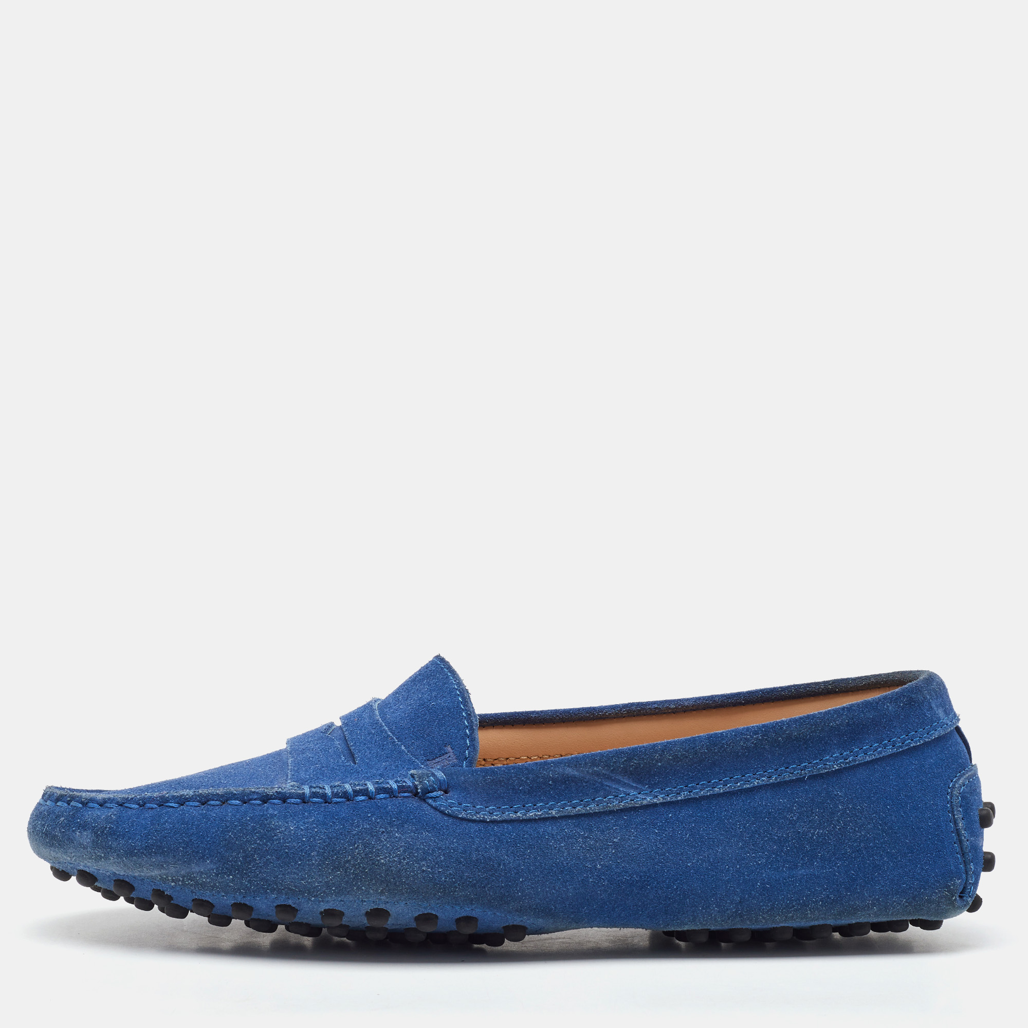 

Tod's Blue Suede Slip On Loafers Size