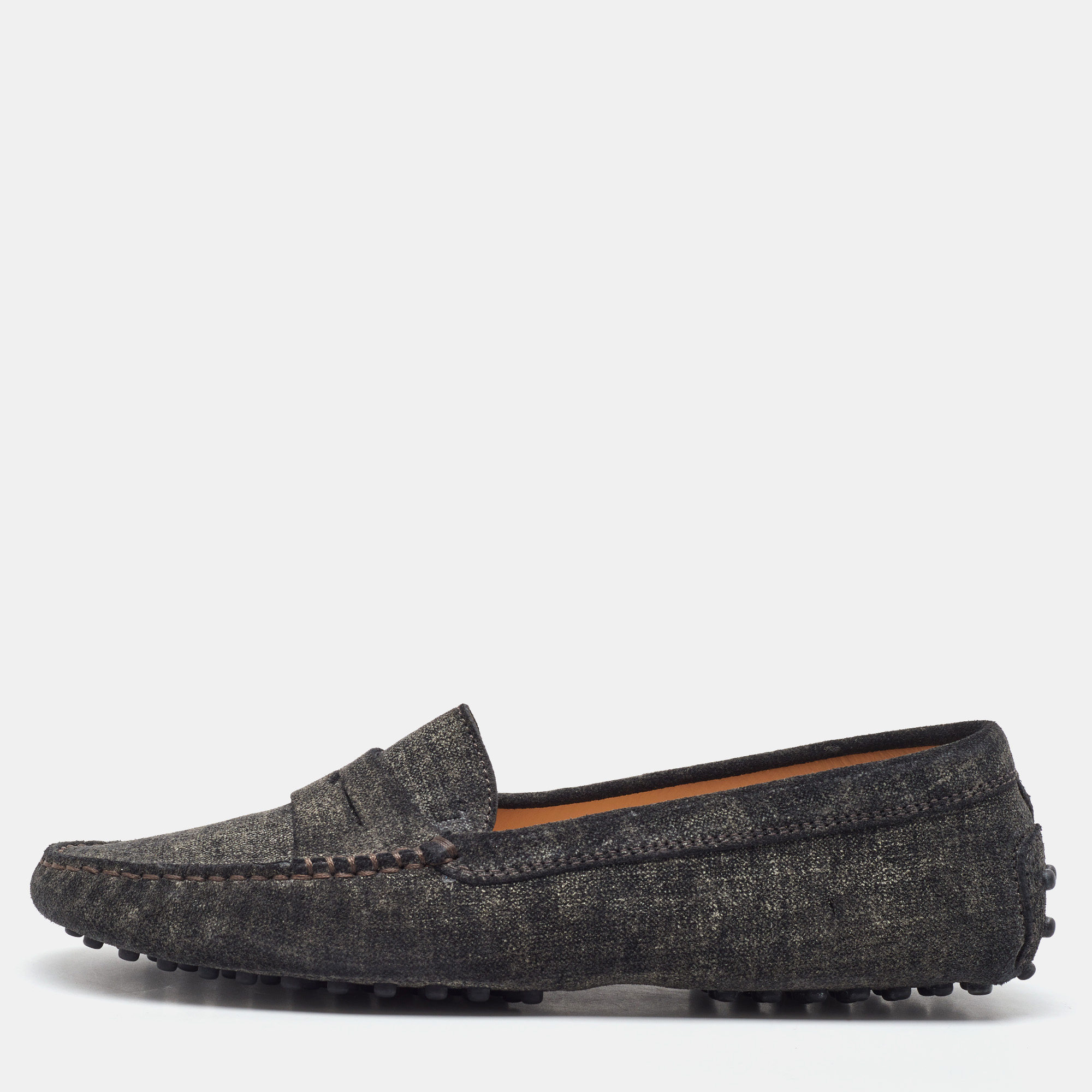 Pre-owned Tod's Dark Grey Suede Slip On Loafers Size 37.5 In Gray