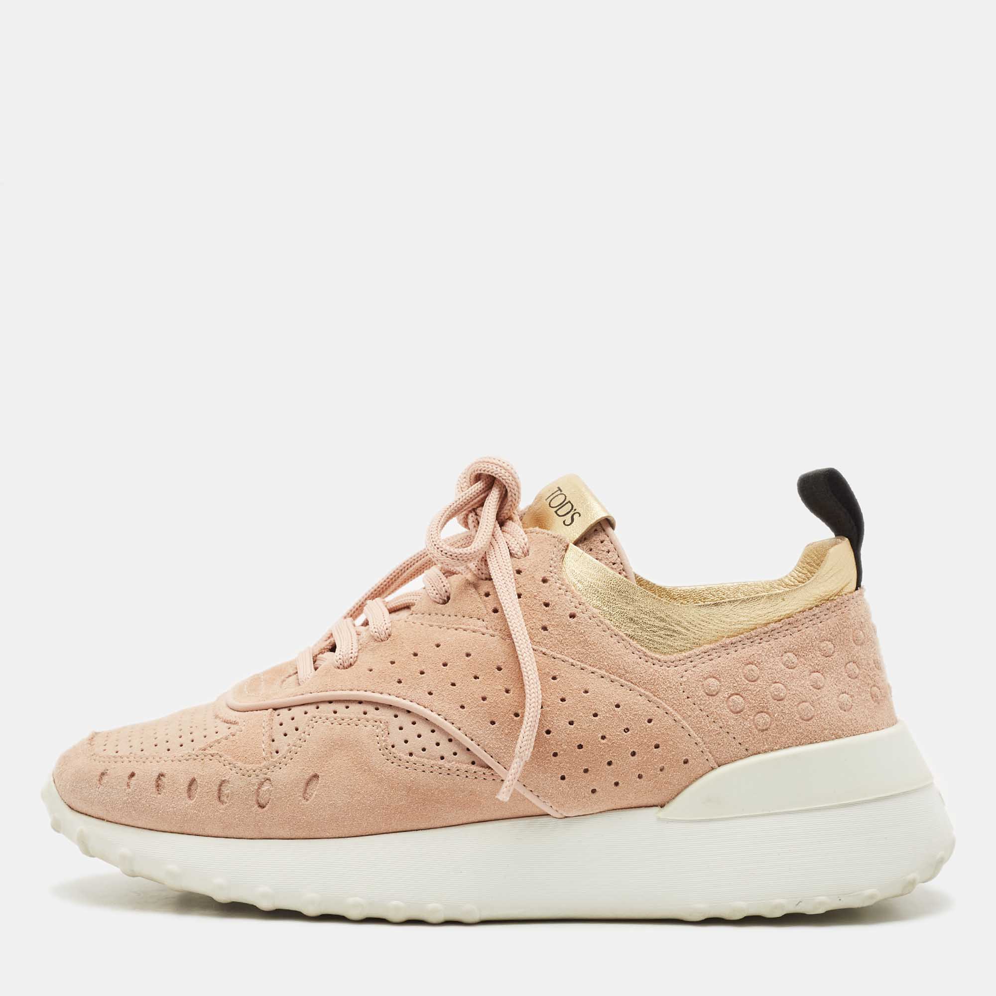 

Tod's Pink Leather and Suede Sportivo Lace Up Sneakers Size