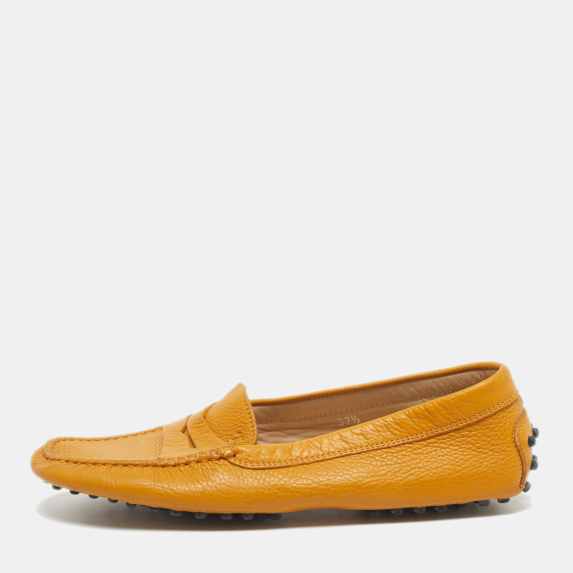 Pre-owned Tod's Yellow Leather Penny Slip On Loafers Size 37.5
