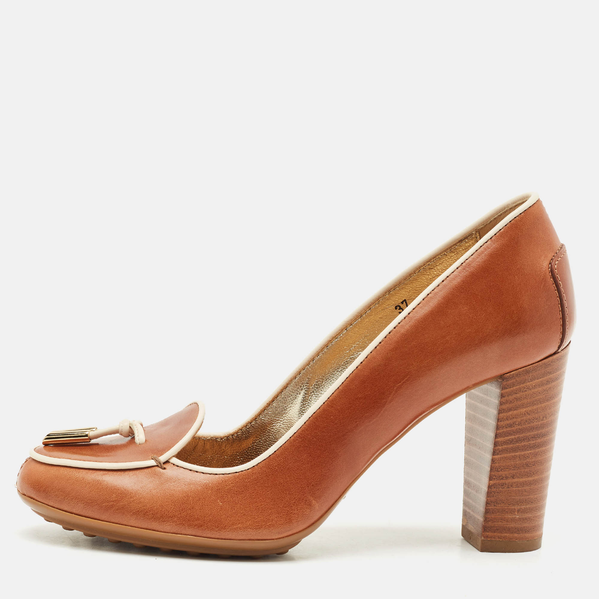 Tod's Brown/Cream Leather Loafer Pumps Size 37