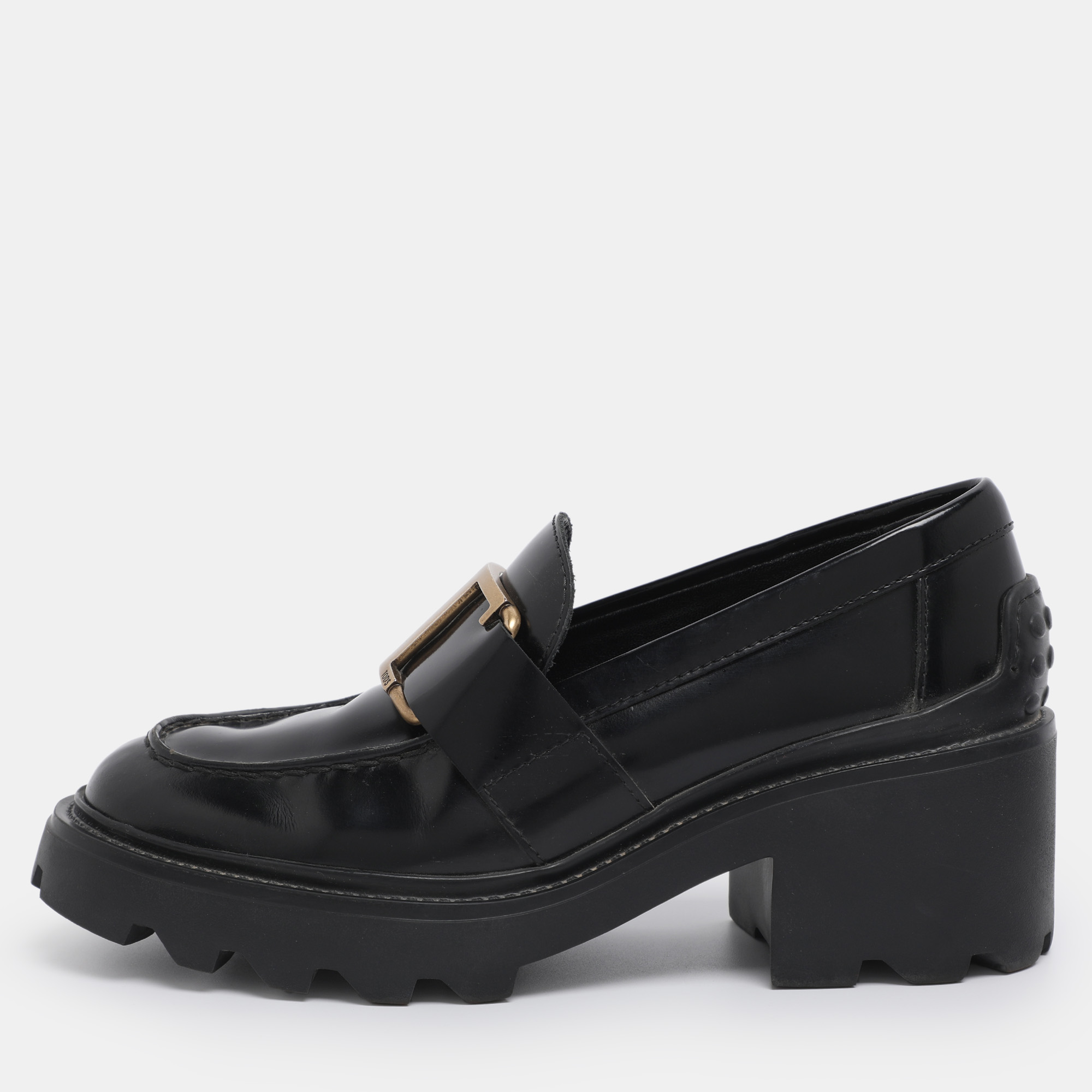 Tod's Black Patent Leather Buckle Loafers Size 35.5