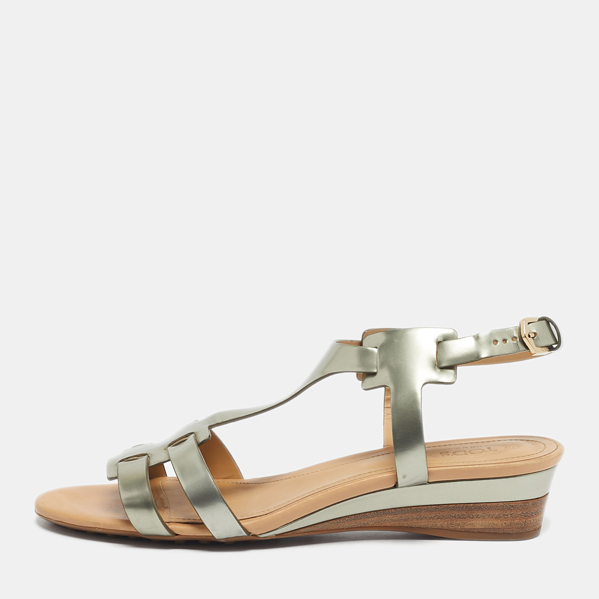 Tod's Gold Leather Ankle Strap Sandals Size 38