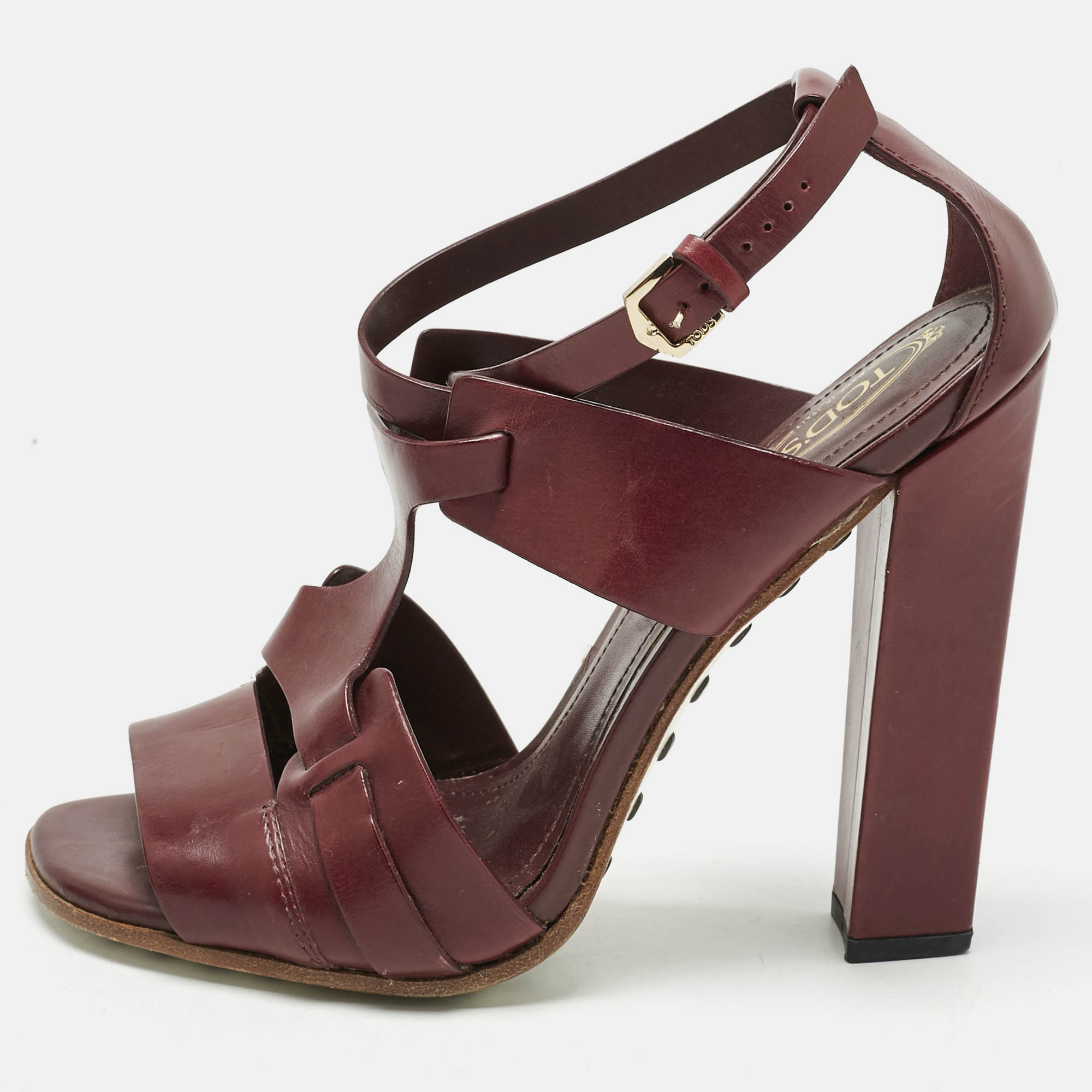 Tod's Brown Leather Ankle Strap Block Heel Sandals Size 36.5