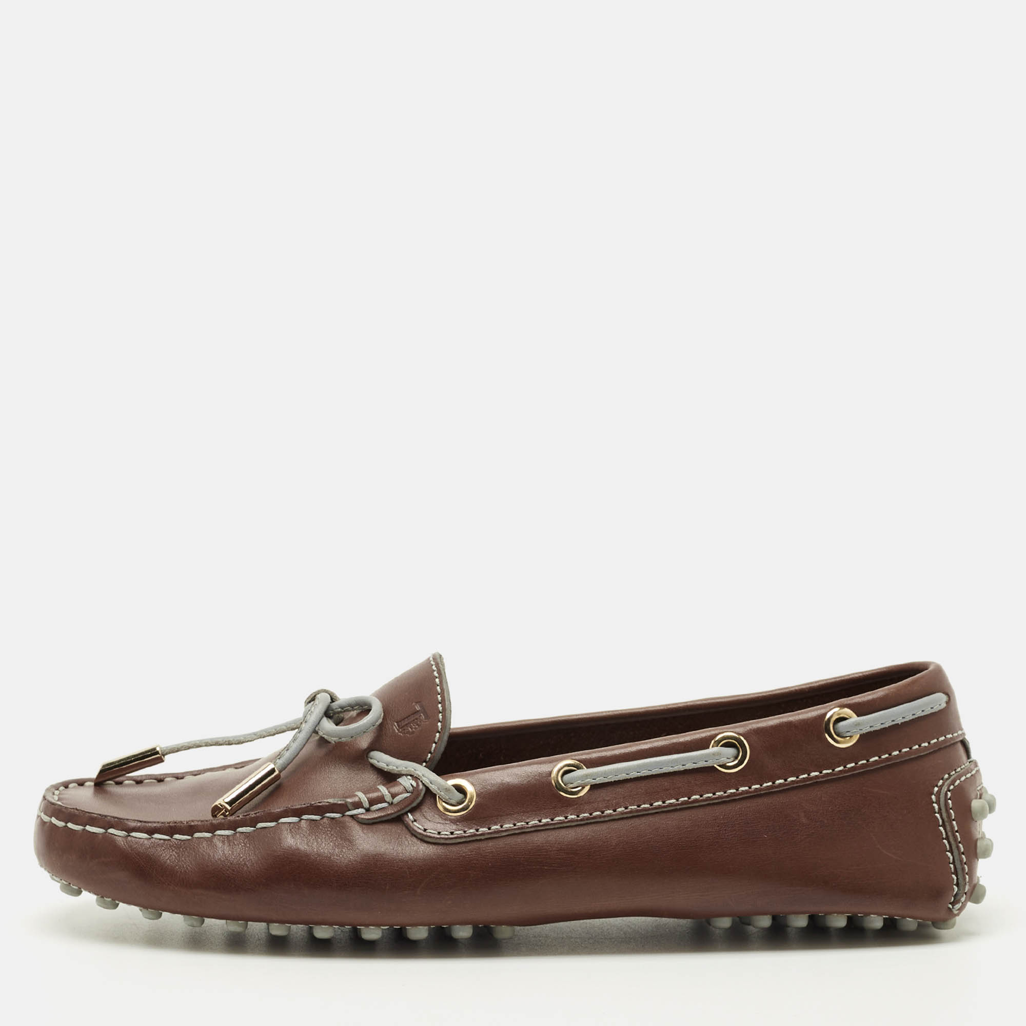 

Tod's Brown Leather Gommino Bow Slip On Loafers Size