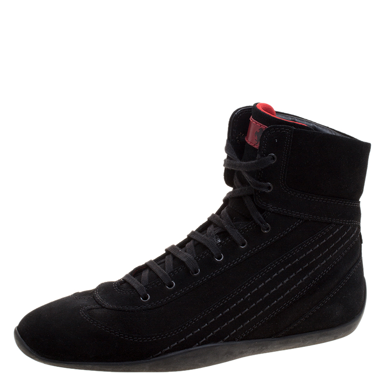 black suede high top sneakers