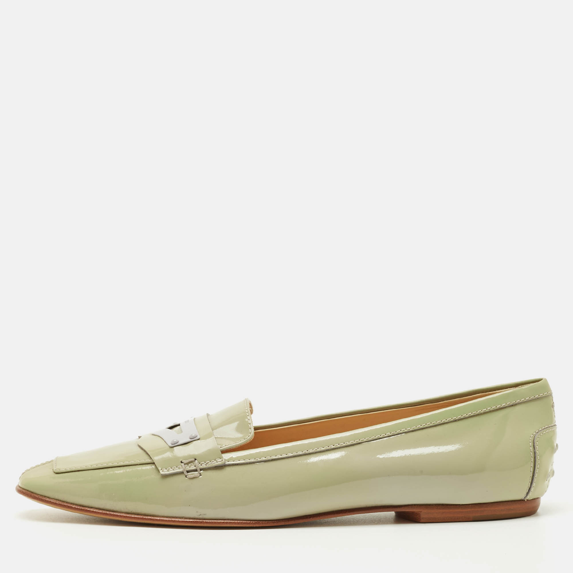 Pre-owned Tod's Green Patent Leather Slip On Loafers Size 41.5