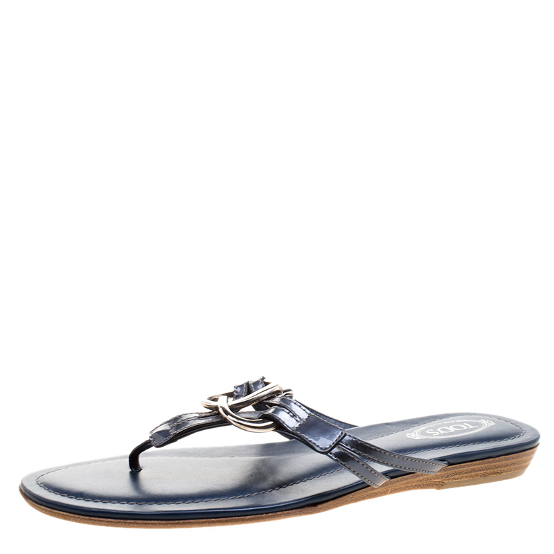 Tod's Navy Blue Patent Leather Flat 