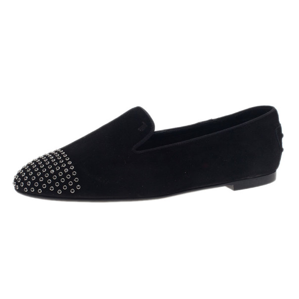 مملوكة مسبقًا Tod's Black Suede Studded Smoking Slippers Size 39