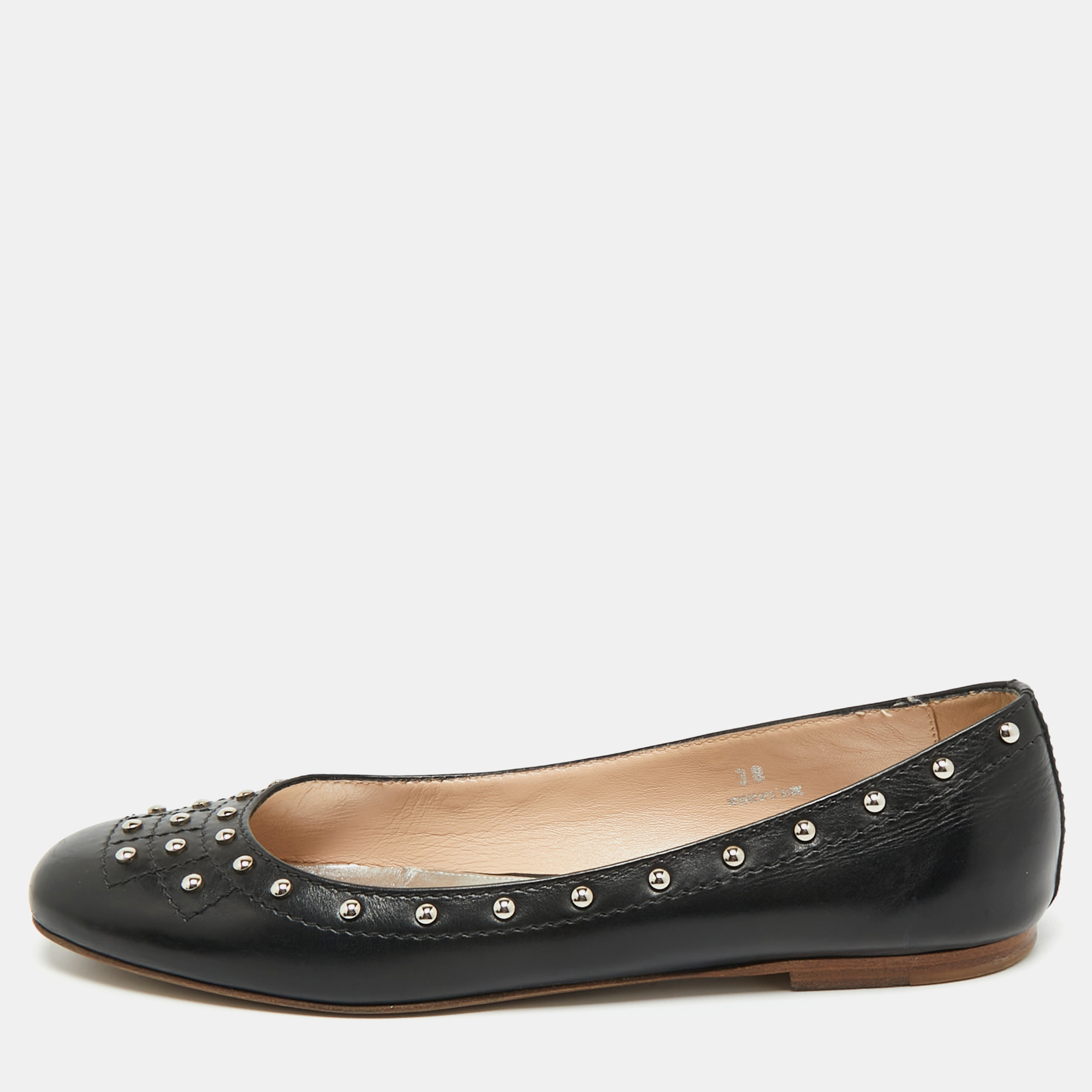 

Tod's Black Leather Studded Ballet Flats Size