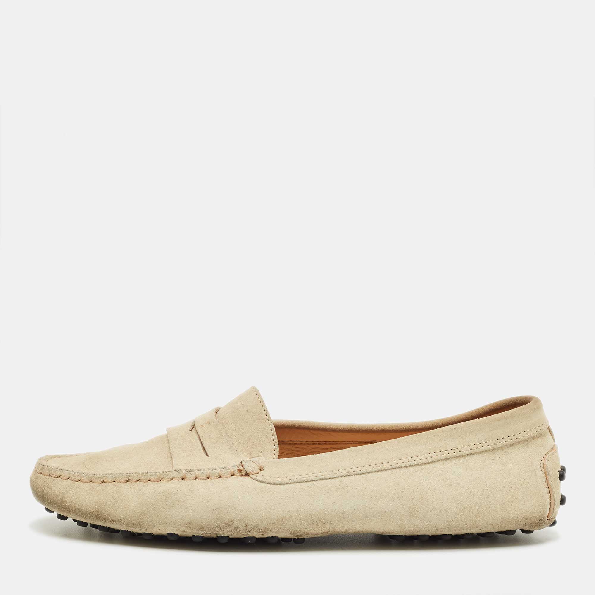 

Tod's Grey Suede Gommino Penny Loafers Size