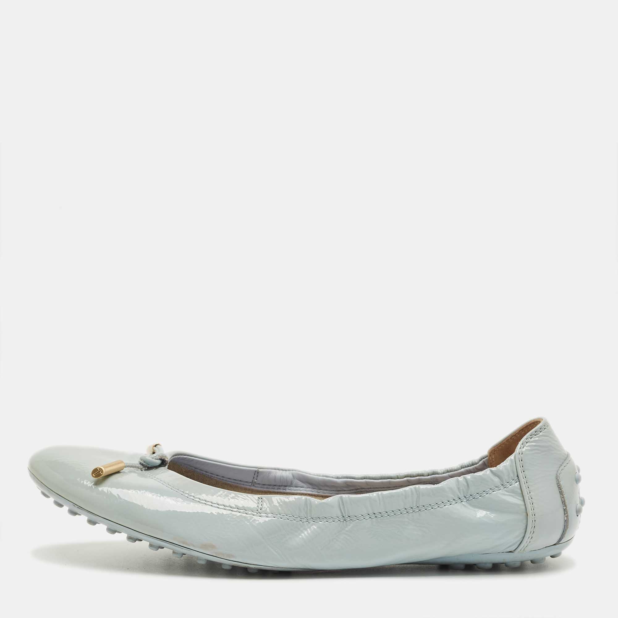 

Tod's Grey Patent Scrunch Ballerina Flats Size