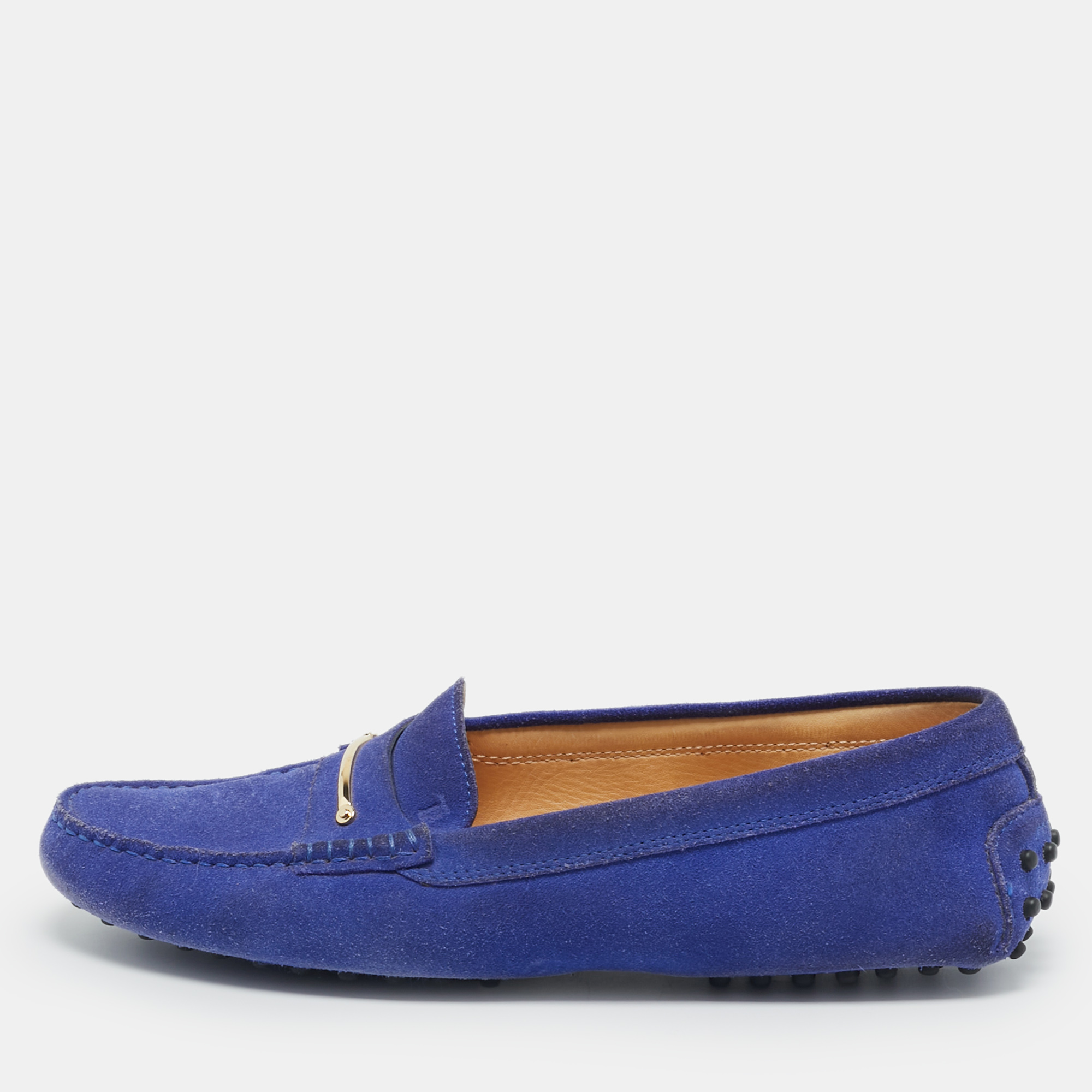 

Tod's Blue Suede Slip On Loafers Size