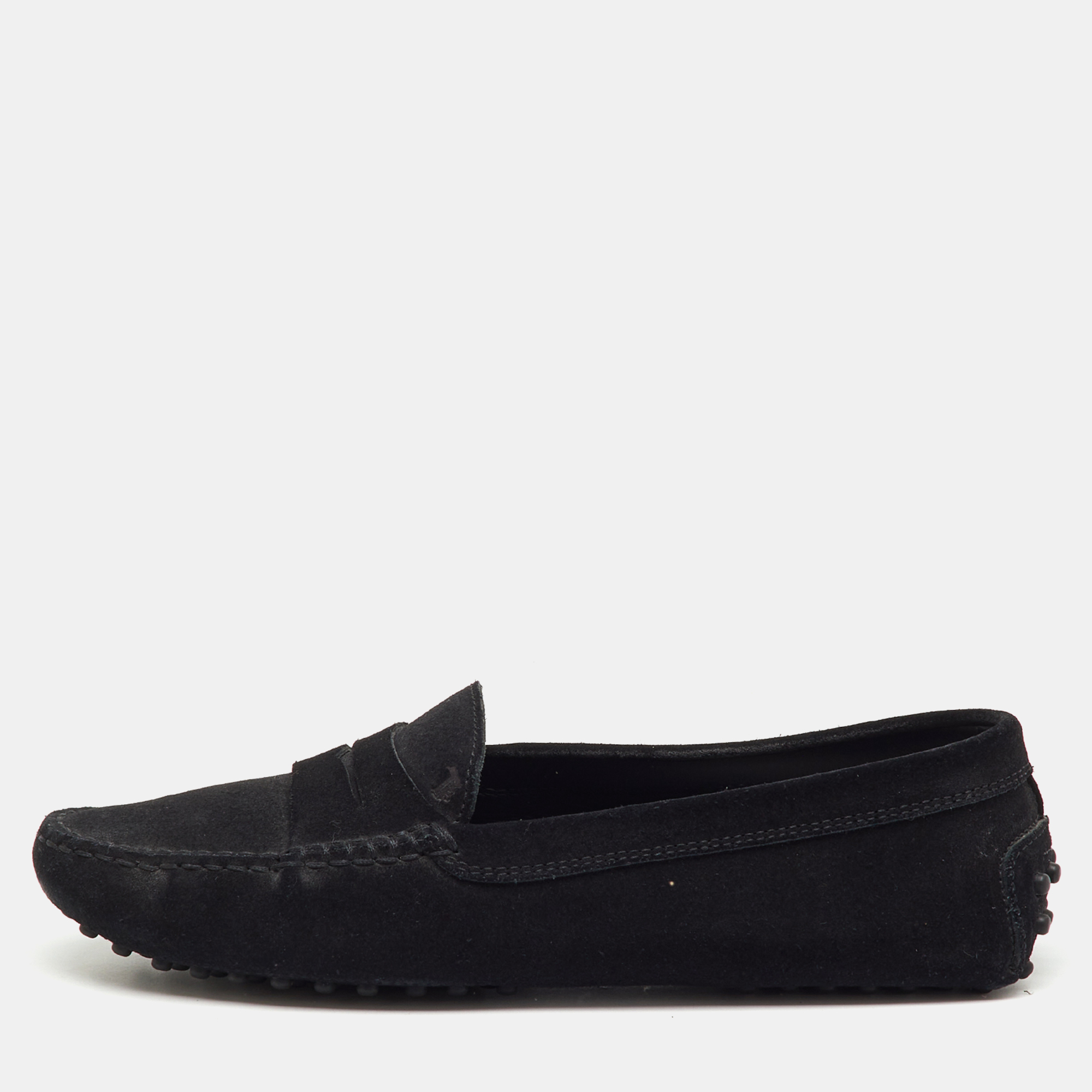 Pre-owned Tod's Black Suede Gommino Slip On Loafers Size 37
