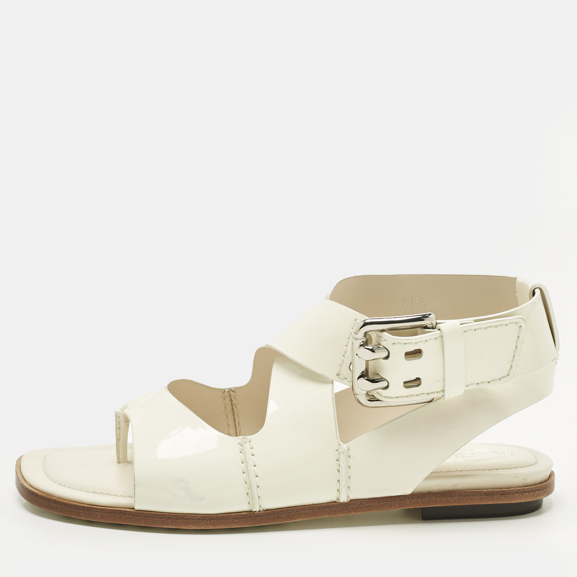 

Tod's White Patent Leather Cross Strap Flat Sandals Size