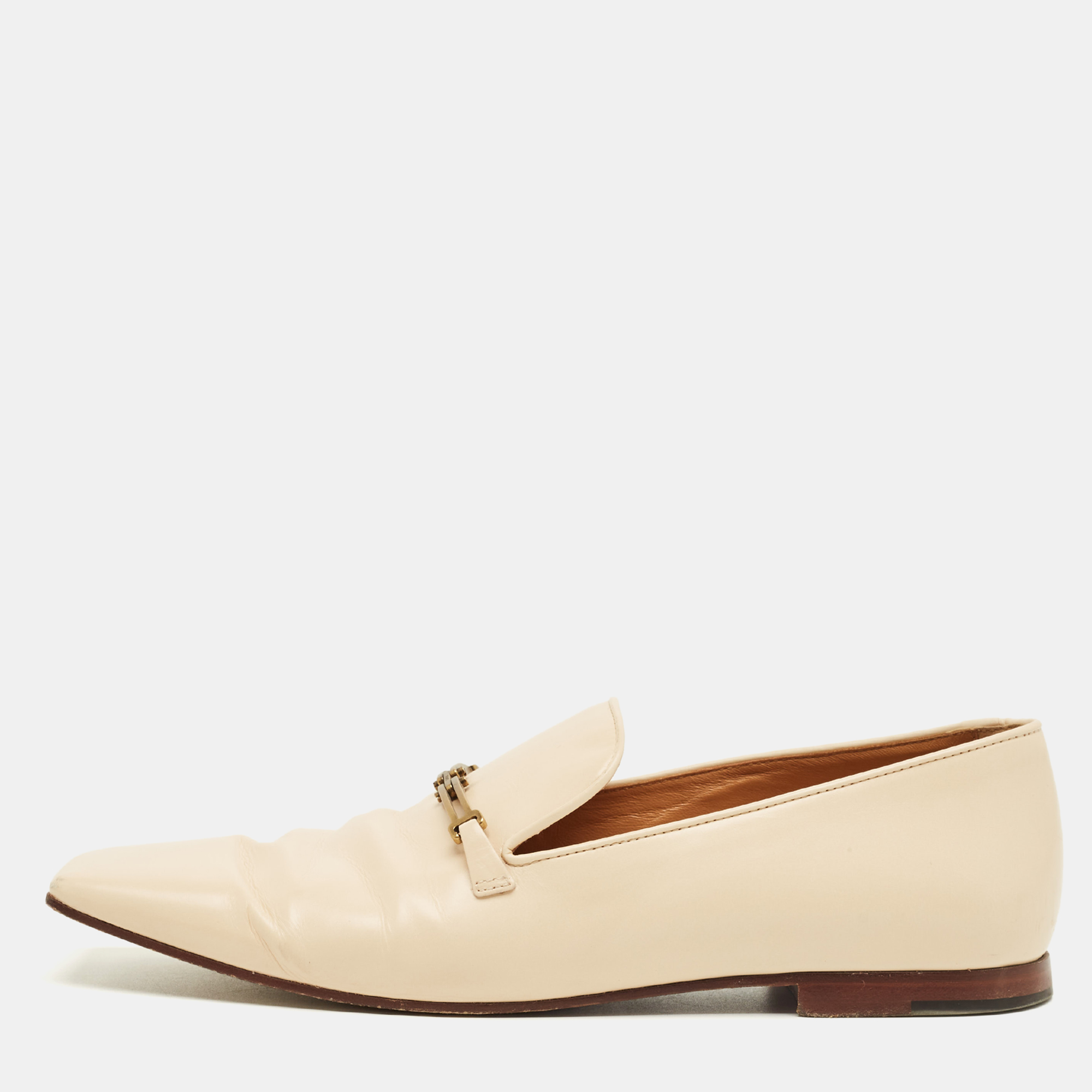 

Tod's Beige Leather Slip On Loafers Size