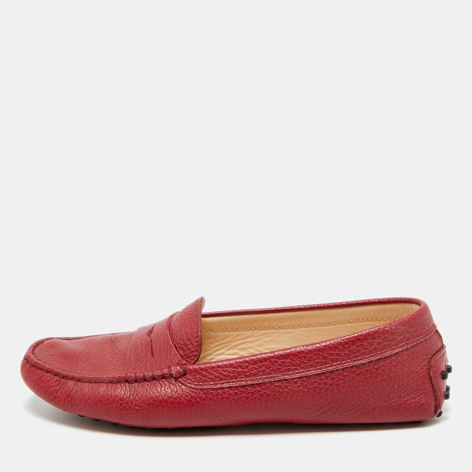 

Tod's Red Leather Gommino Slip On Loafers Size
