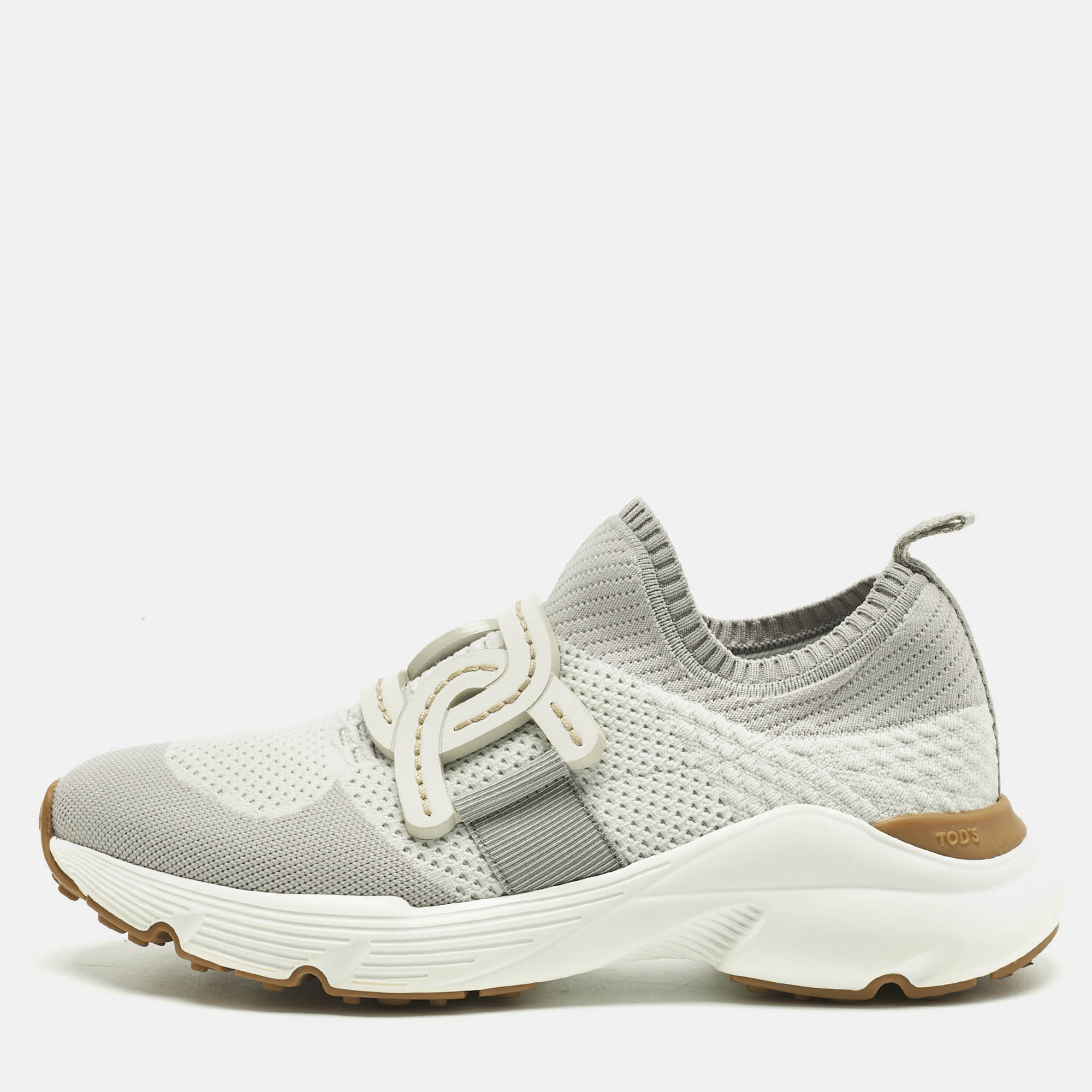 Pre-owned Tod's Grey/white Knit Fabric Kate Slip On Sneakers Size 39 In Gray