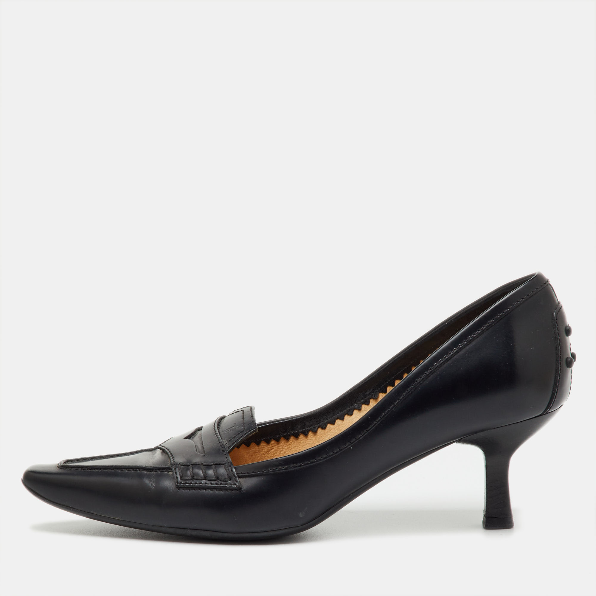 

Tod's Black Leather Loafer Pumps Size