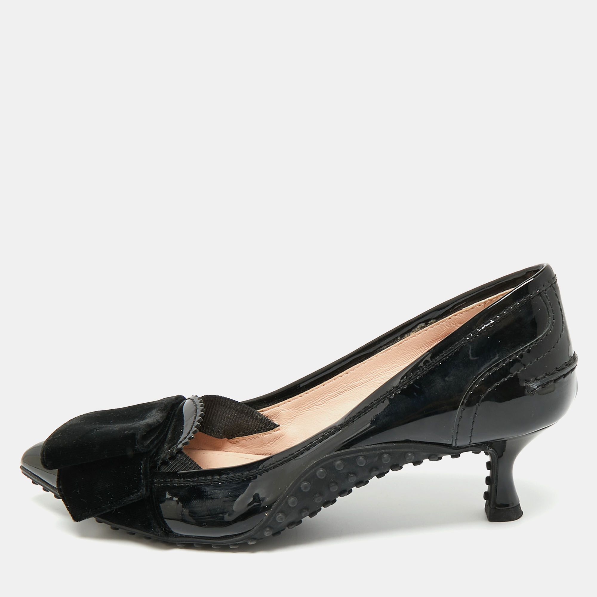 TOD'S Pre-owned Black Leather And Velvet Loafer Pumps Size 35