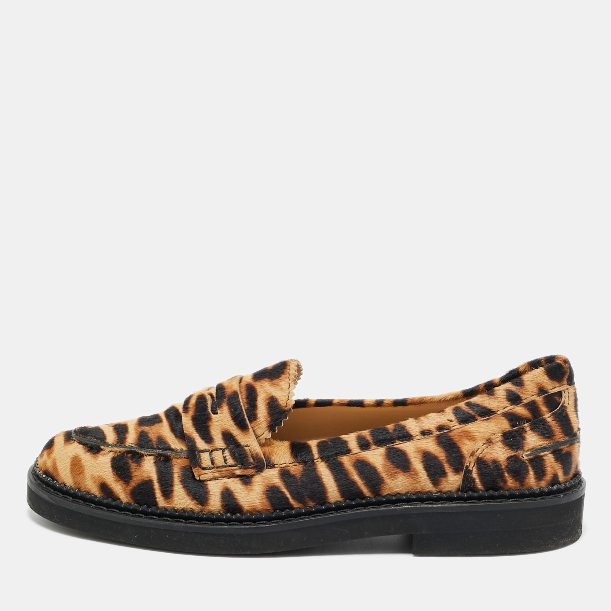 TOD'S Pre-owned Brown/beige Calf Hair Bow Penny Loafers Size 36