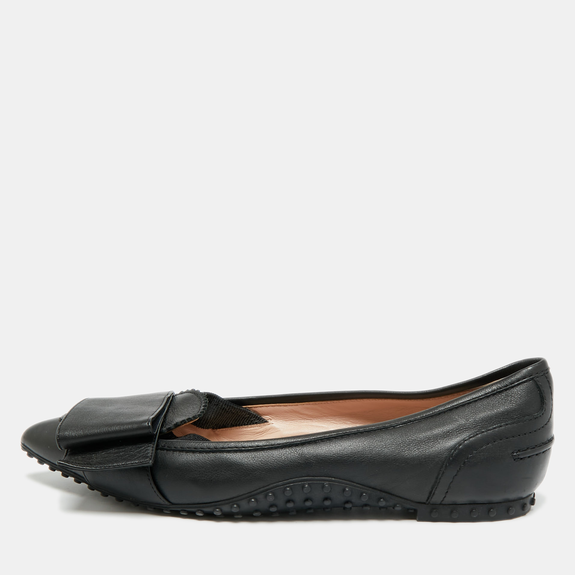 TOD'S Pre-owned Size 35.5 Black Leather Pointed Toe Ballet Flats