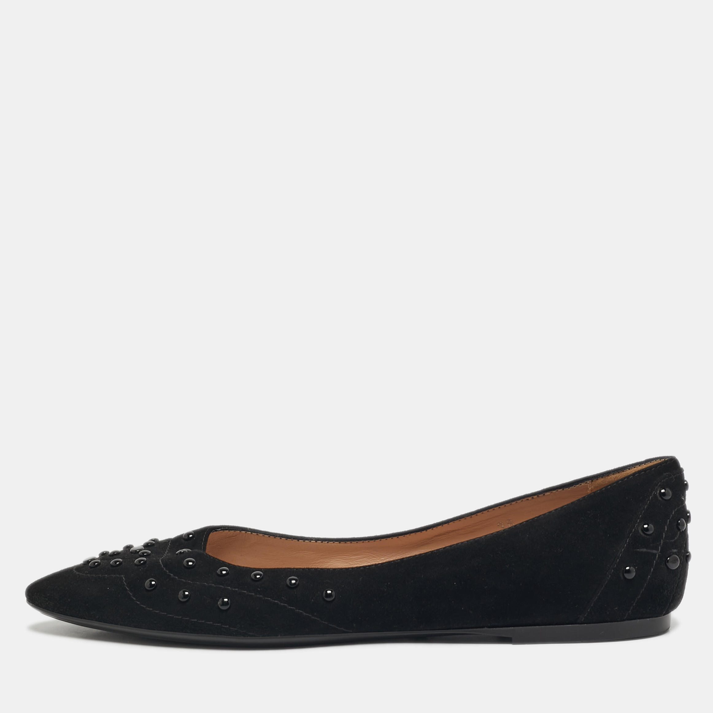 Click to view more detailed imagery on our partner's website Pre-owned Tod's Size 38 Black Suede Studded Ballet Flats