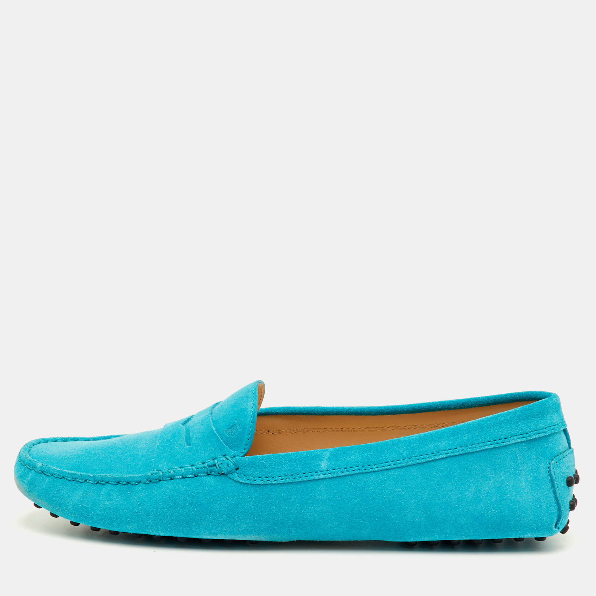 Click to view more detailed imagery on our partner's website Pre-owned Tod's Gommino Size 42 Turquoise Suede Driver Loafers In Blue