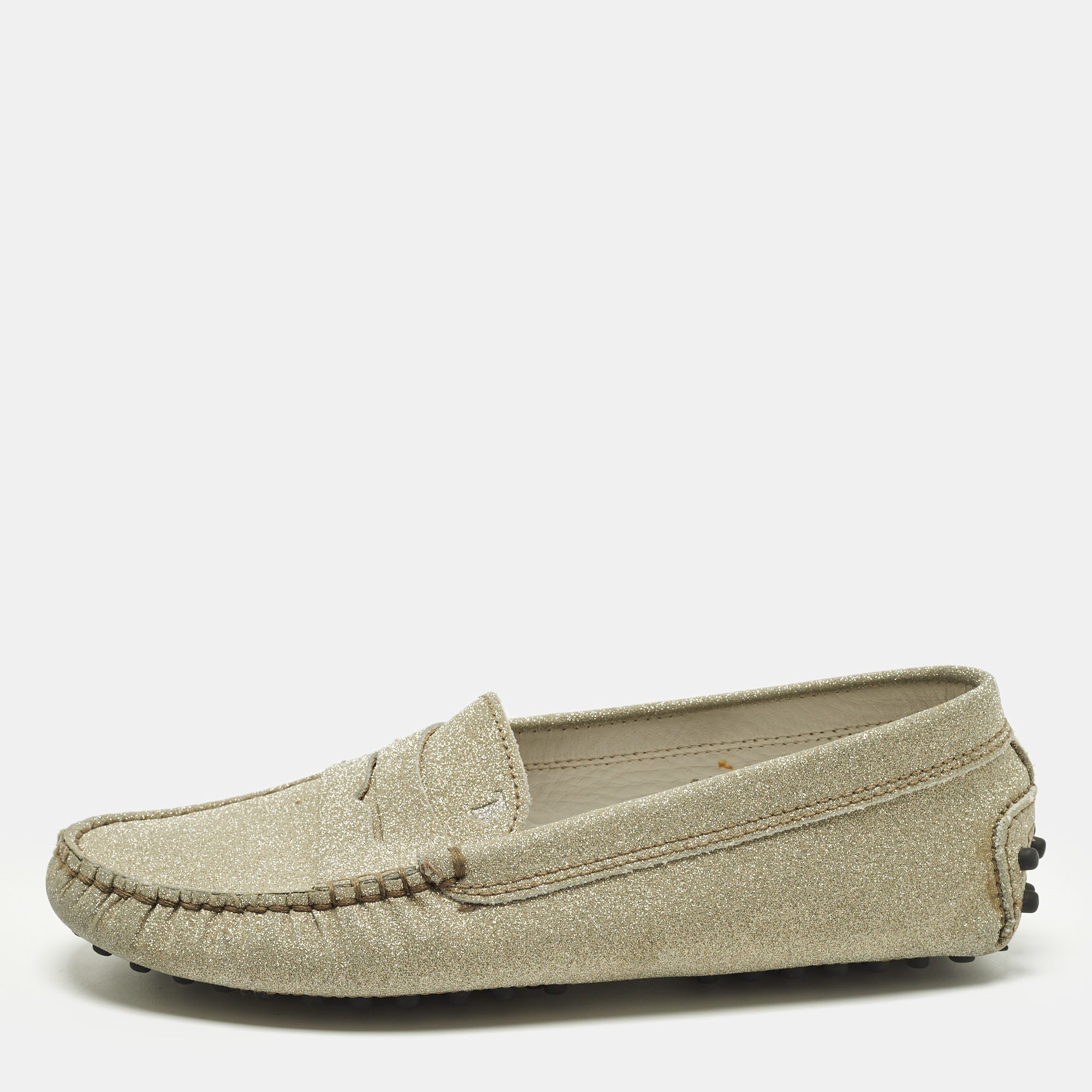

Tod's Gommino Size  Gold Glitter Driver Loafers