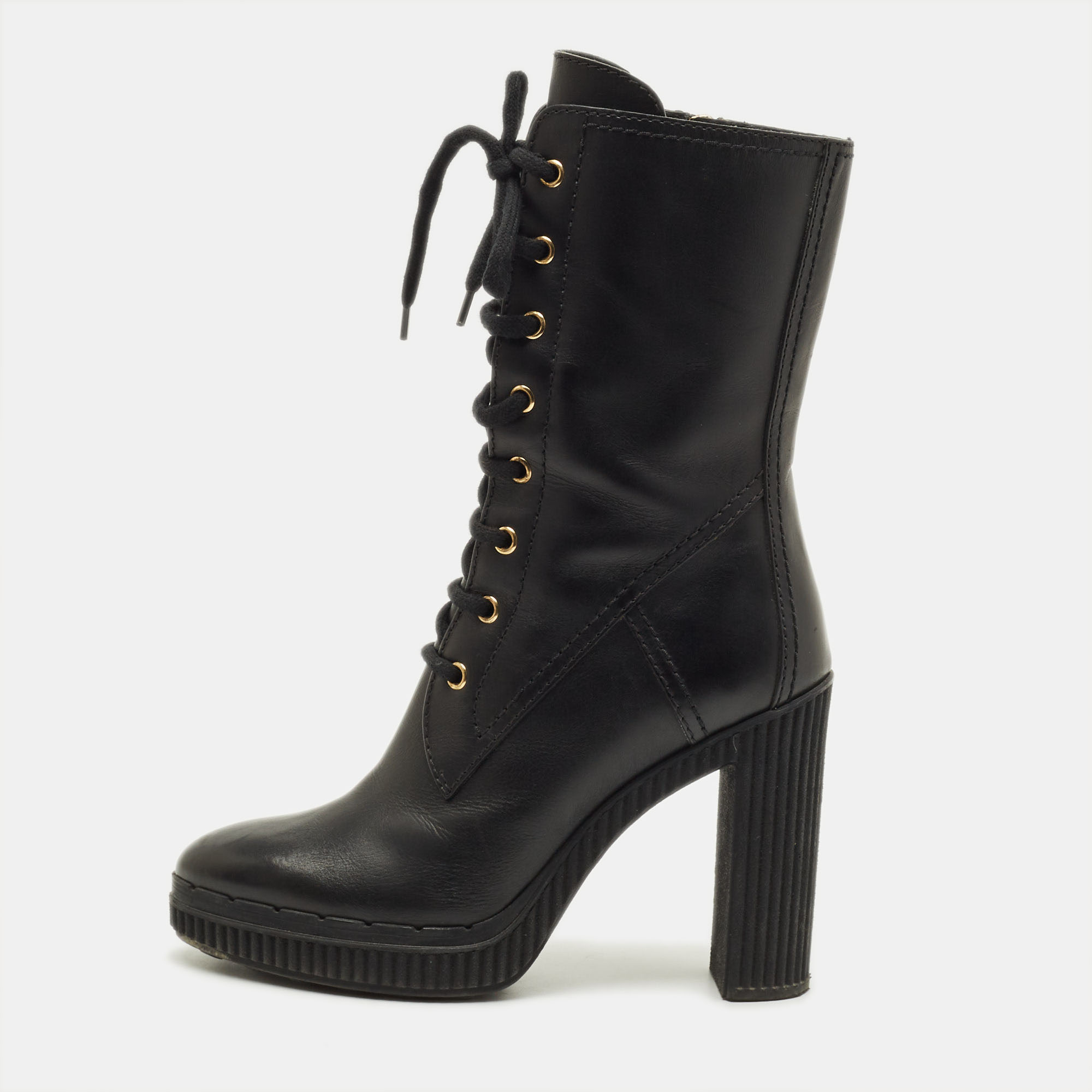 

Tod's Size  Black Leather Combat Boots