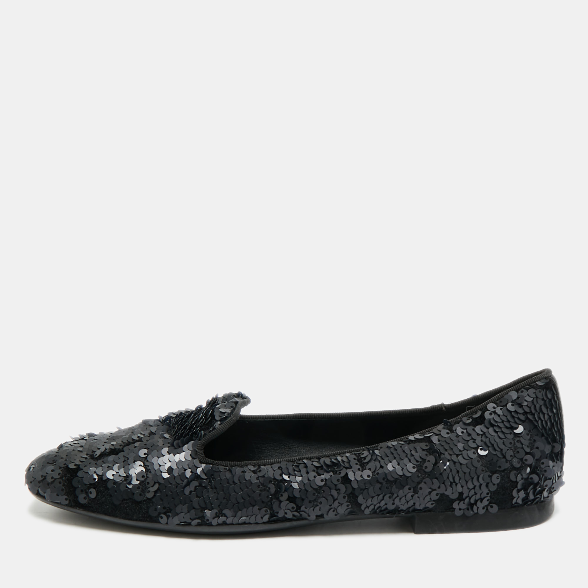 

Tod's Size  Black Sequins and Velvet Smoking Slippers