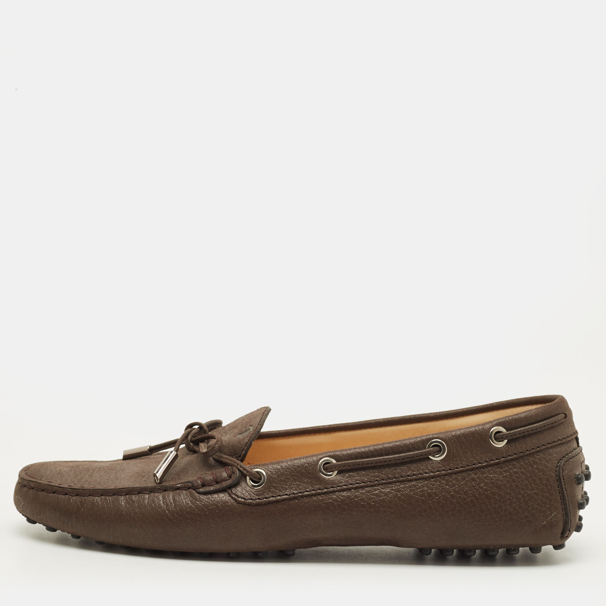 

Tod's Bow Size  Dark Brown Leather Slip On Loafers