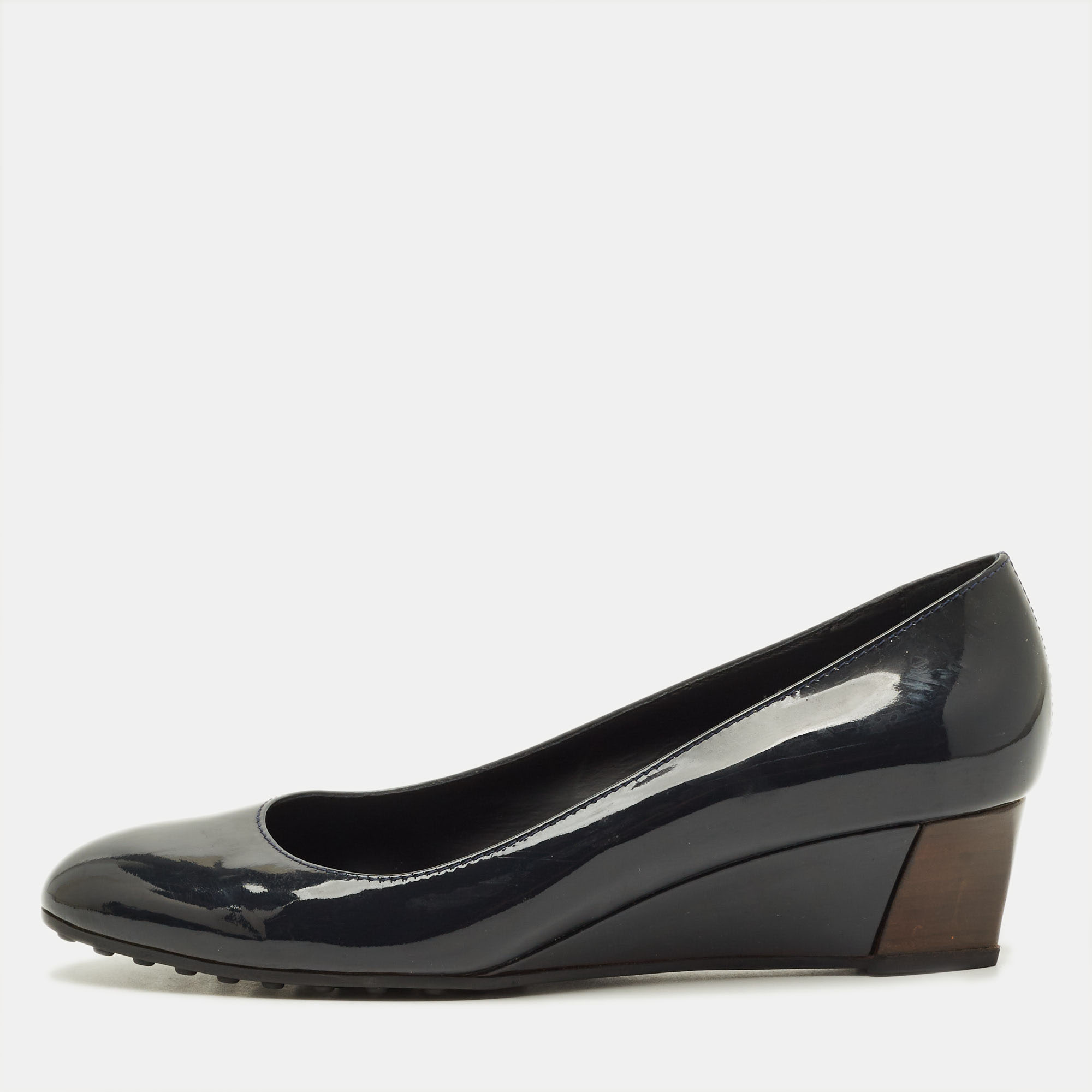 

Tod's Size  Navy Blue Patent Leather Wedge Pumps