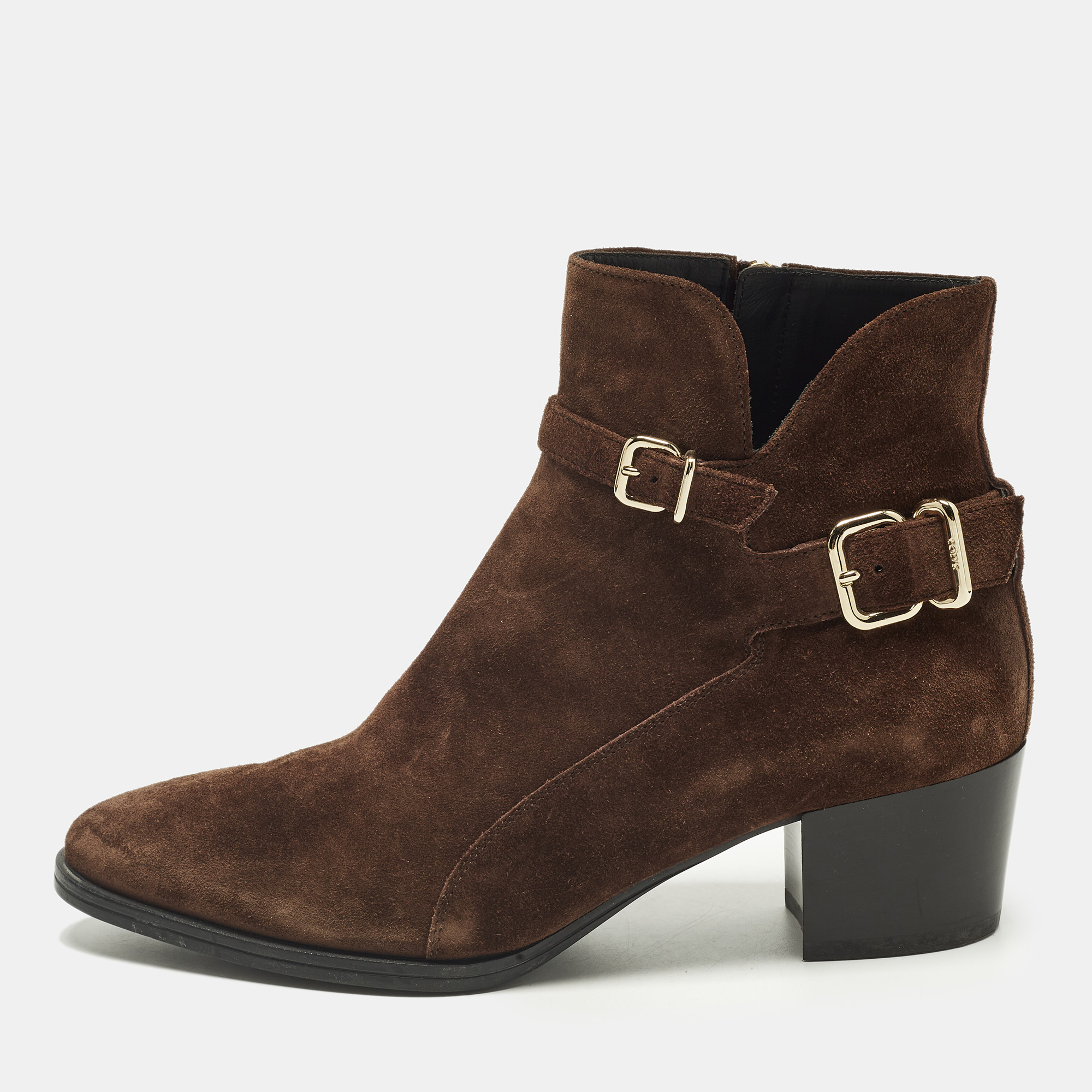 

Tod's Size  Brown Suede Buckled Ankle Length Boots