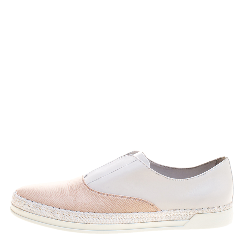

Tod's White/Beige Leather Francesina Espadrille Slip On Sneakers Size