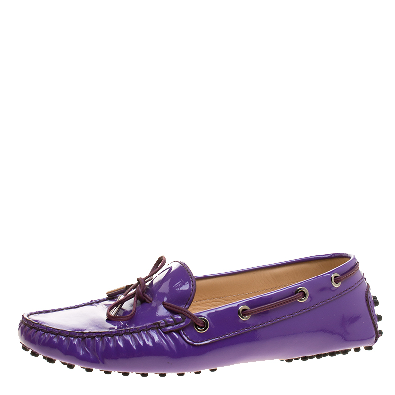 Pre Owned Tod's Purple Patent Leather Bow Loafers Size 37.5