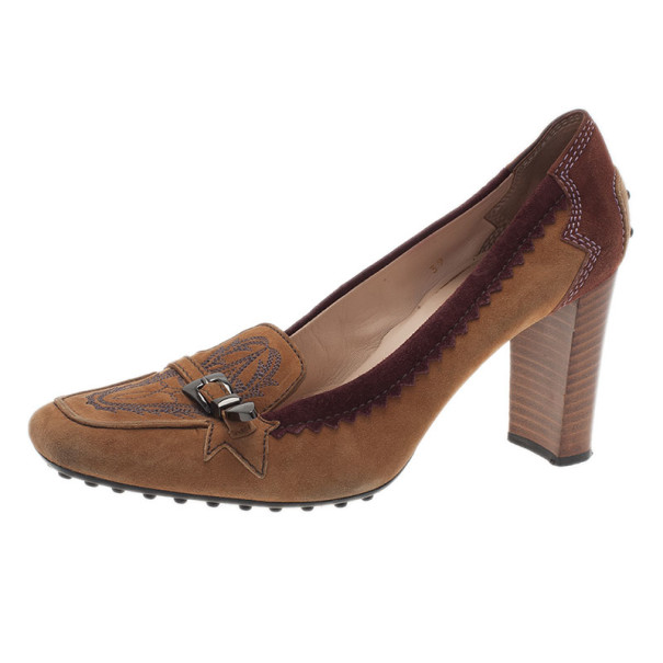 Tod's Brown Suede Embroidered Pumps Size 39