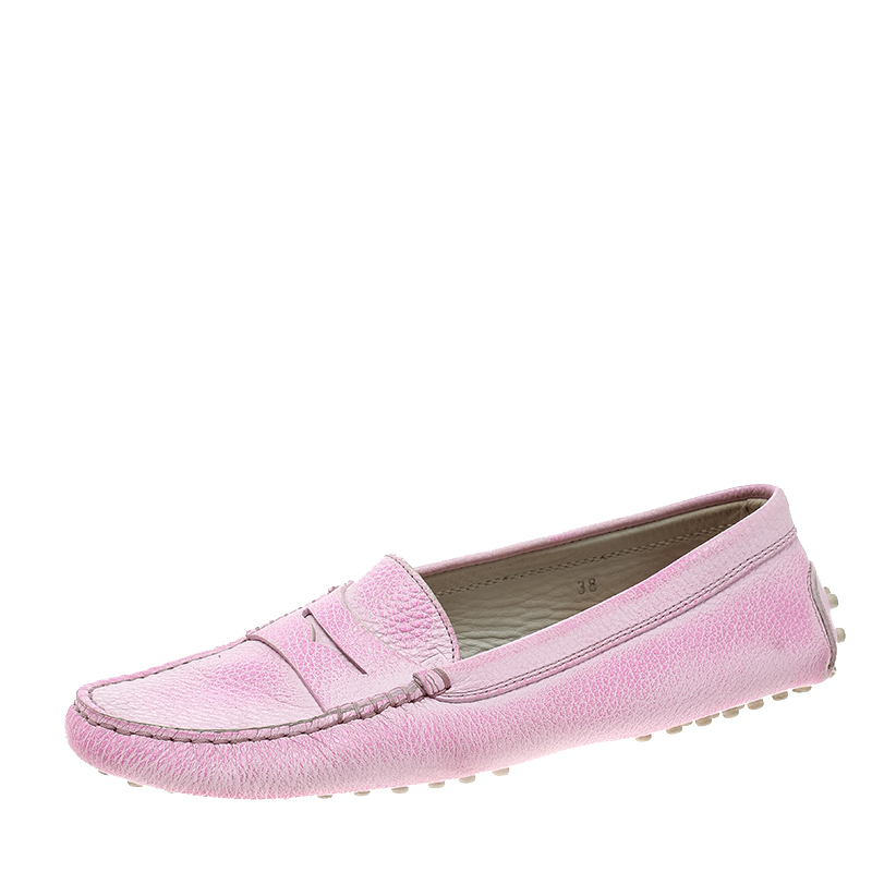 

Tod's Fluorescent Pink Shaded Leather Penny Loafers Size