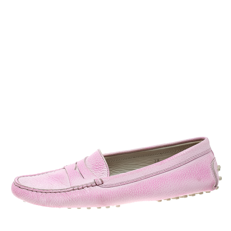 Pre-owned Tod's Fluorescent Pink Shaded Leather Penny Loafers Size 38