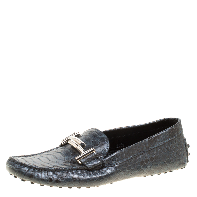 مملوكة مسبقًا Tod's Two Tone Python Leather Double T Loafers Size 37.5