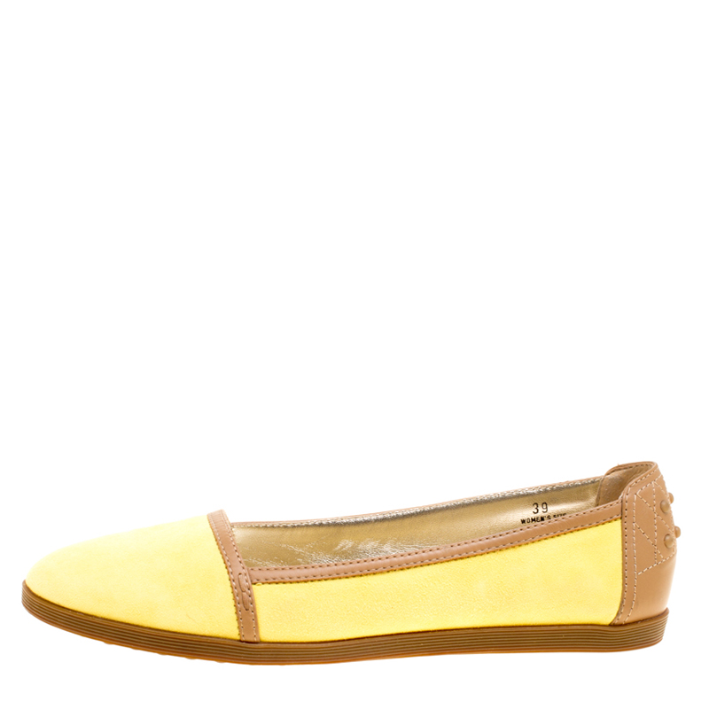 

Tod's Yellow/Brown Suede and Leather Ballet Flats Size