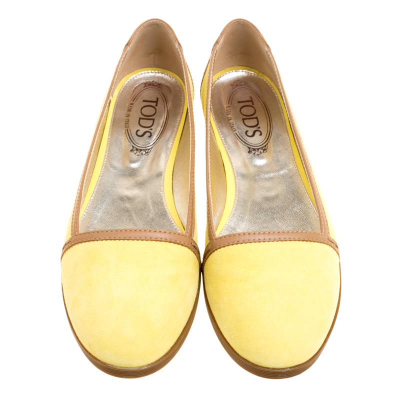 Tod's Yellow/Brown Suede and Leather Ballet Flats Size 39 ...