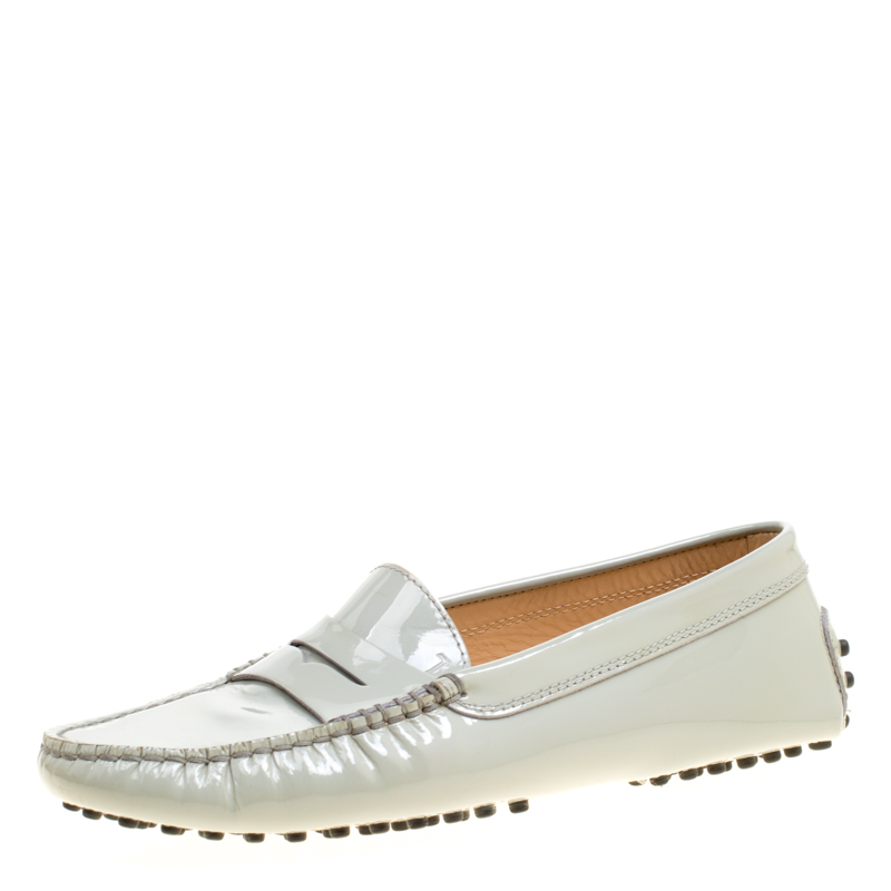 grey patent loafers