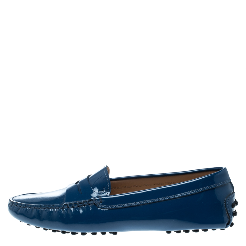 

Tod's Blue Patent Leather Penny Loafers Size