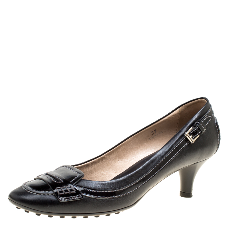Pre Owned Tod's Black Leather Penny Pumps Size 37