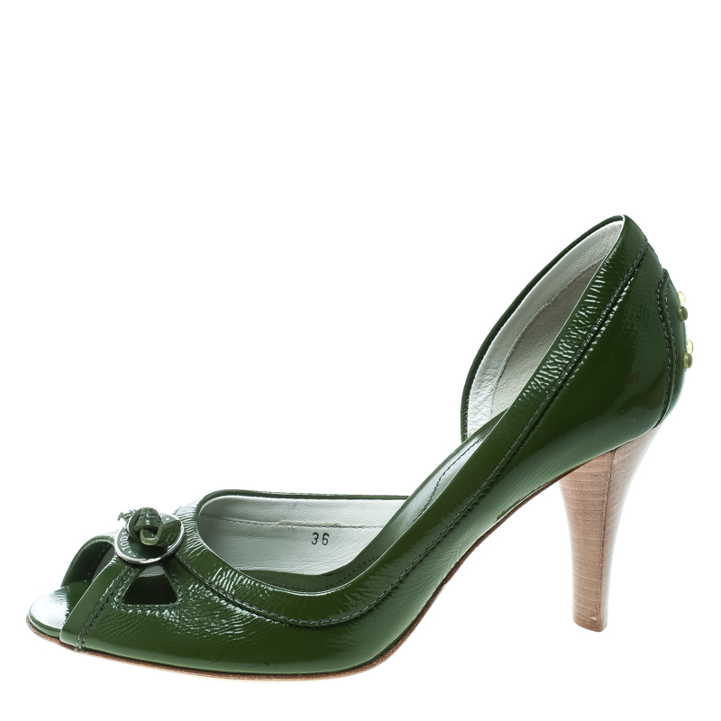 

Tod's Olive Green Leather D'orsay Pumps Size