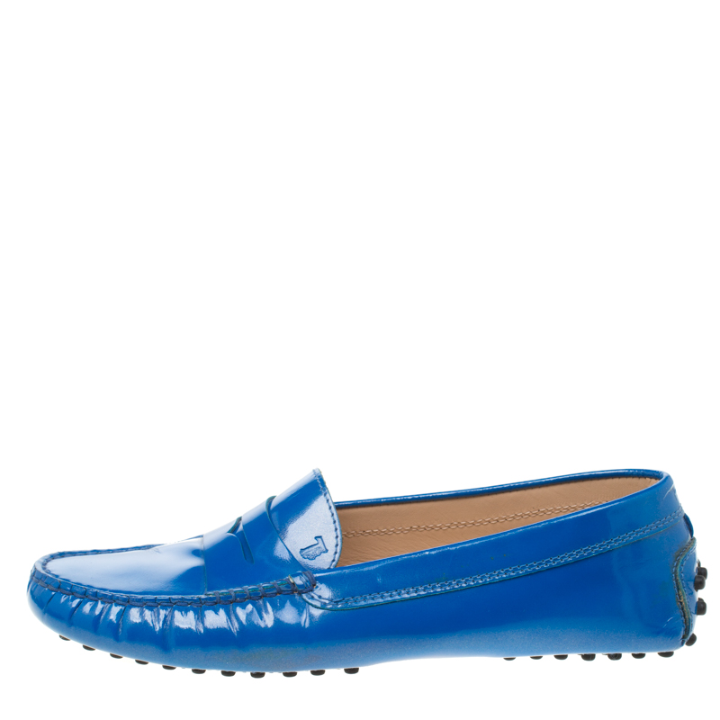 

Tod's Blue Patent Leather Penny Loafers Size