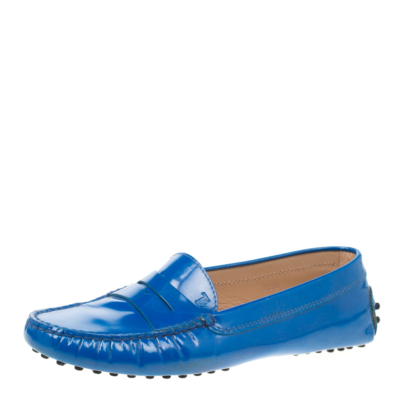 Tod's Blue Patent Leather Penny Loafers 